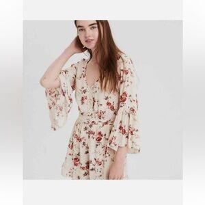 American Eagle Floral Bell Sleeve Romper Large